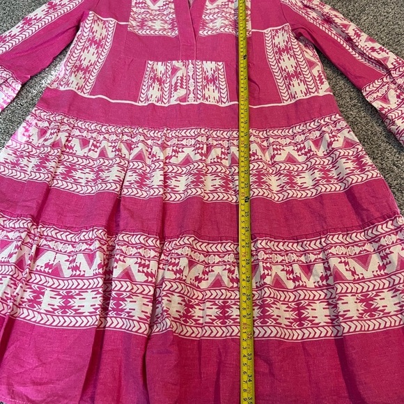MSK Pink White Long Sleeve Aztec Geometric Print Linen Dress Women’s Size M - Picture 5 of 9